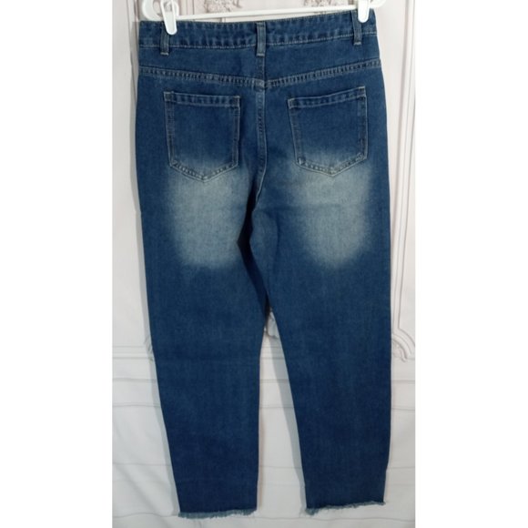 MissLook Women's High Waist Printed Floral Blue Jeans  Raw Hem Sz Medium - Picture 4 of 8